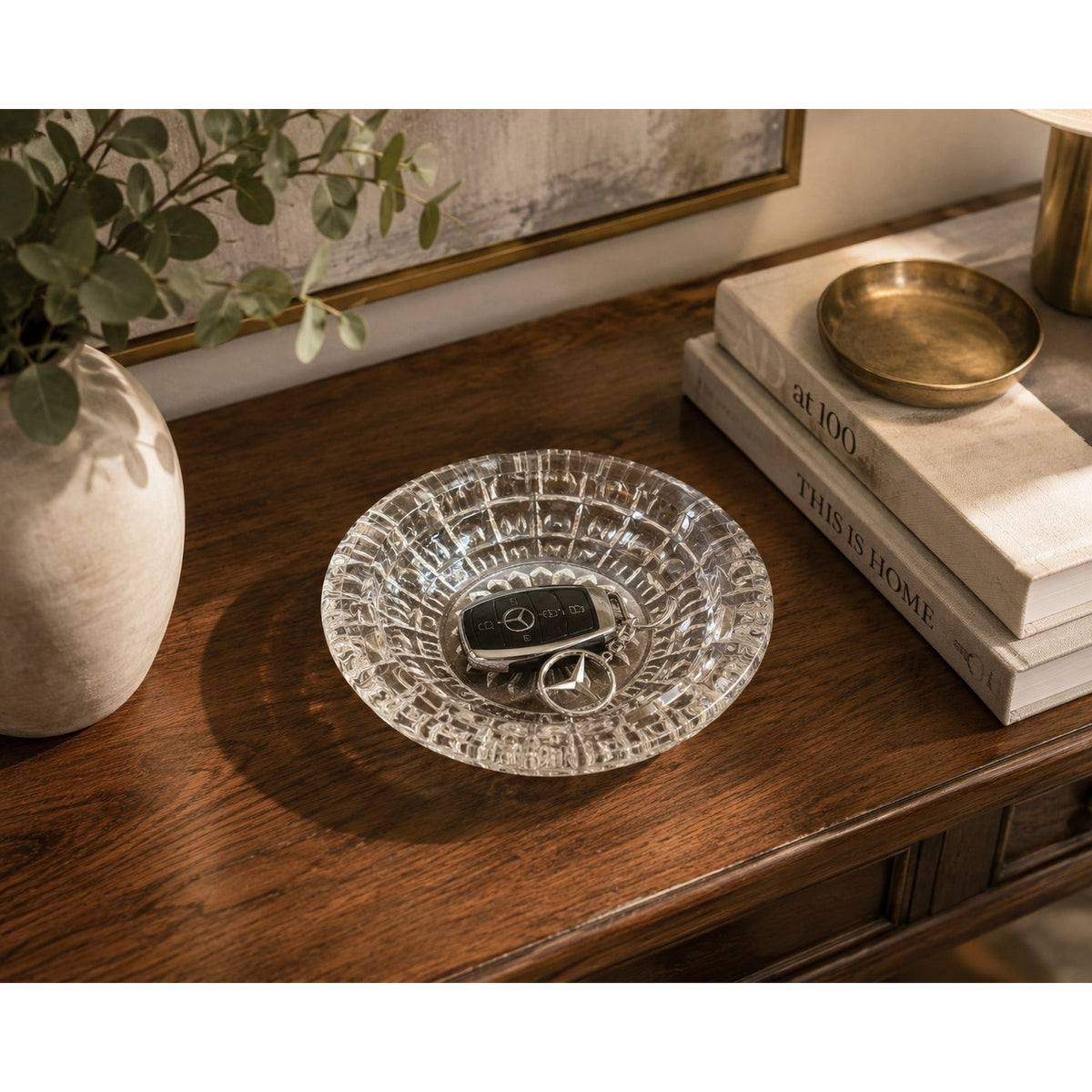 Vintage Clear Pressed Glass Ashtray Daisy Starburst Catchall Dish 6" – main view