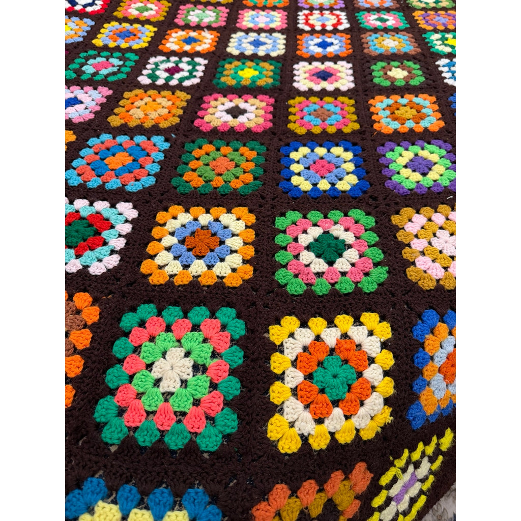 Vintage King Size Granny Square Crochet Afghan 115 x 85 Handmade Bedspread – additional view 13