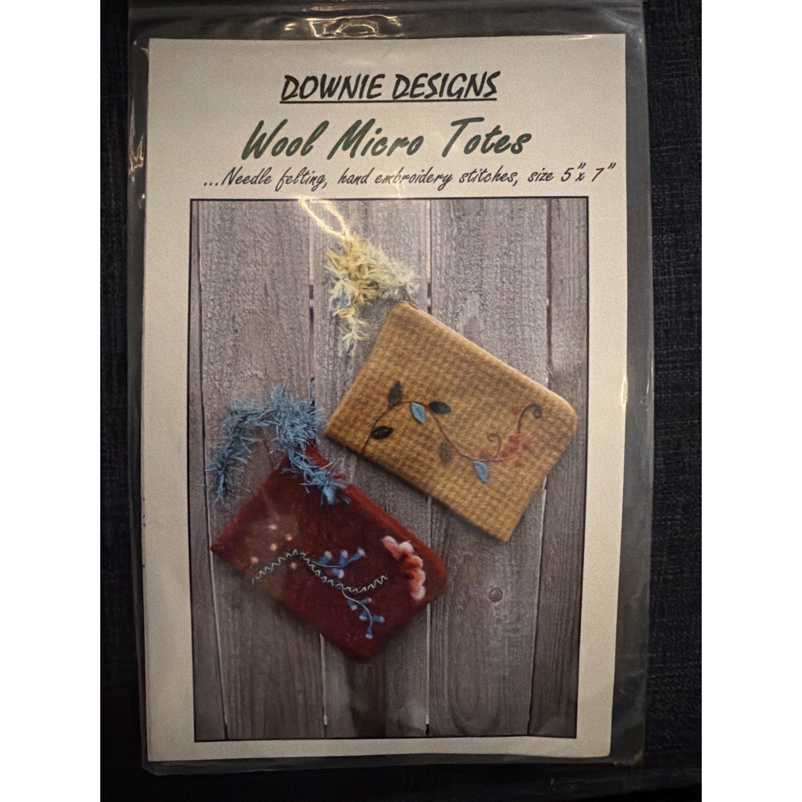 Downie Designs Wool Micro Totes Pattern Needle Felting Embroidery Bag