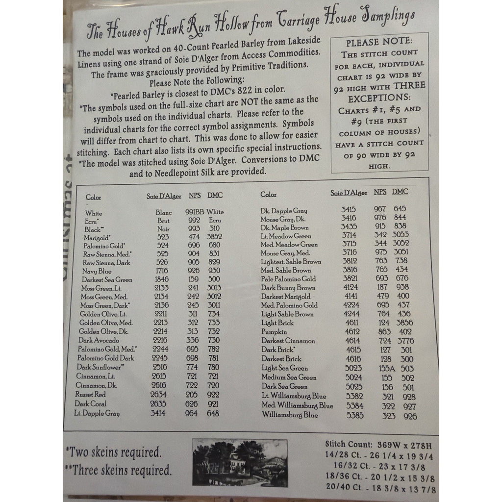Houses of Hawk Run Hollow Carriage House Samplings Cross Stitch Pattern