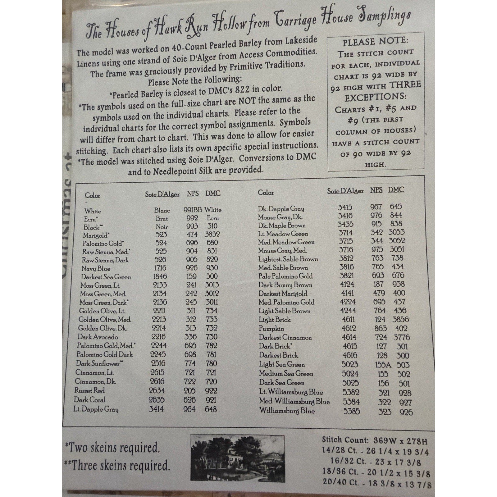 Houses of Hawk Run Hollow Carriage House Samplings Cross Stitch Pattern