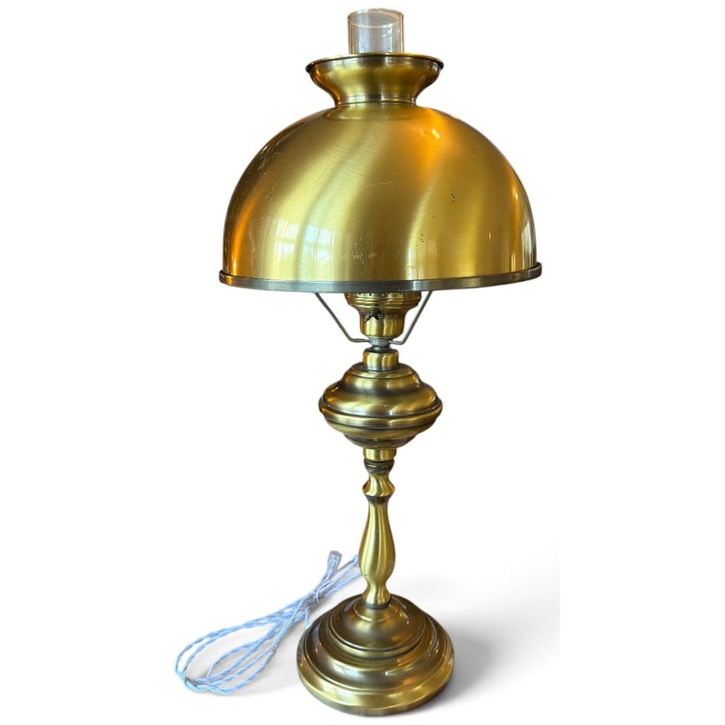 Vintage Solid Brass Student Table Lamp 28 Inch Dome Shade Library Desk Light