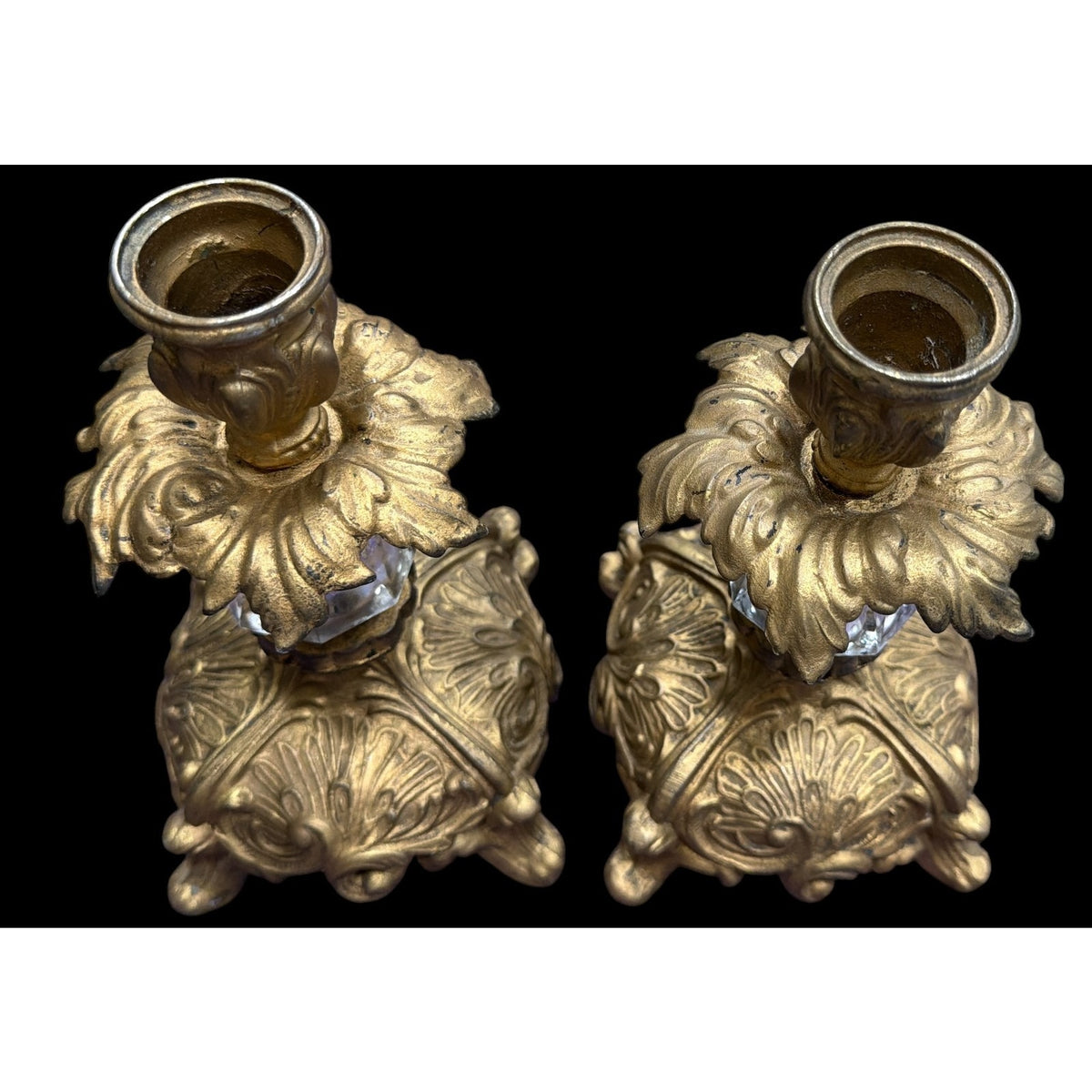 Vintage Hollywood Regency Lucite Candlesticks Gold Tone Pair 8 Inch – additional view 9