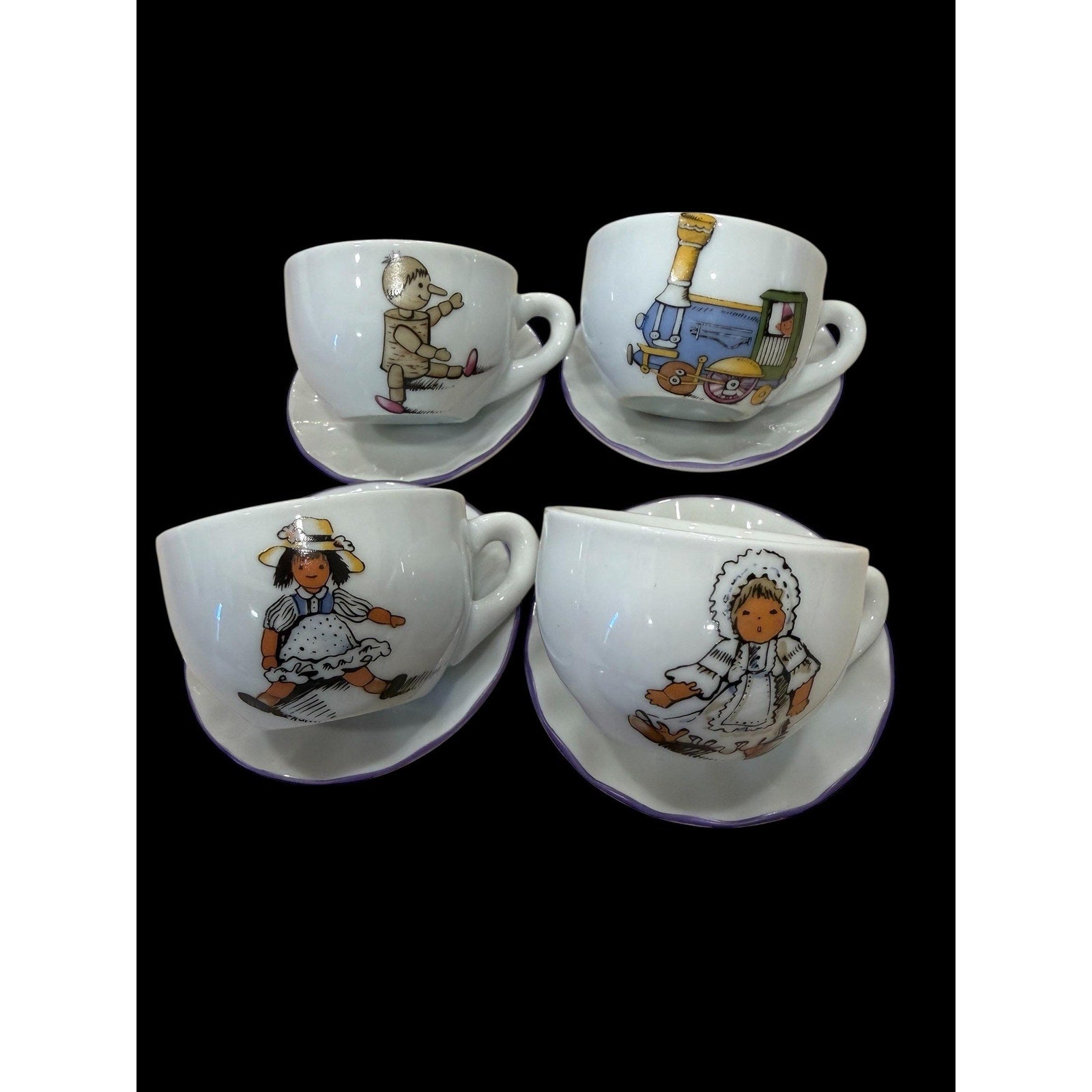 Vintage Children's Porcelain Tea Set with Storybook Illustrations – Nursery Decor Toy