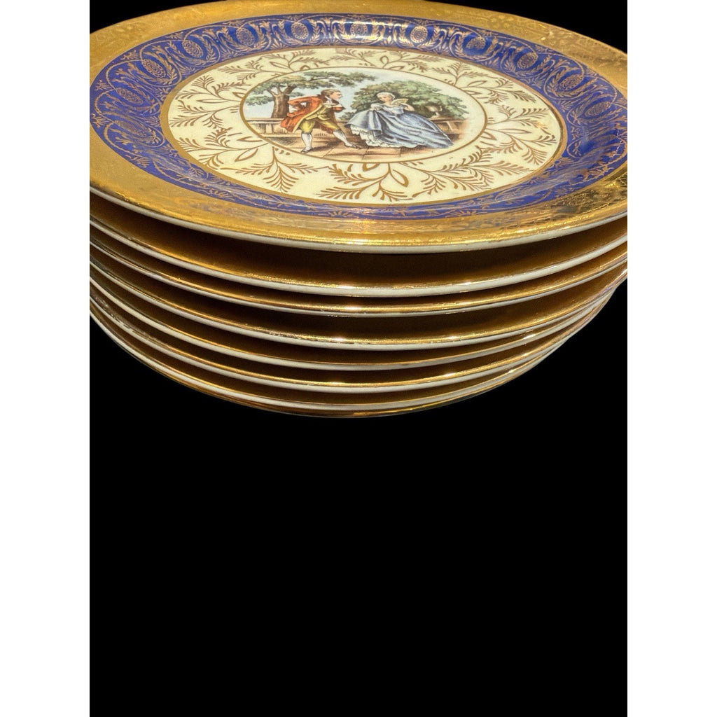 Vintage Taylor Smith & Taylor Bromley Bread Plates Set of 8 Gold Blue USA