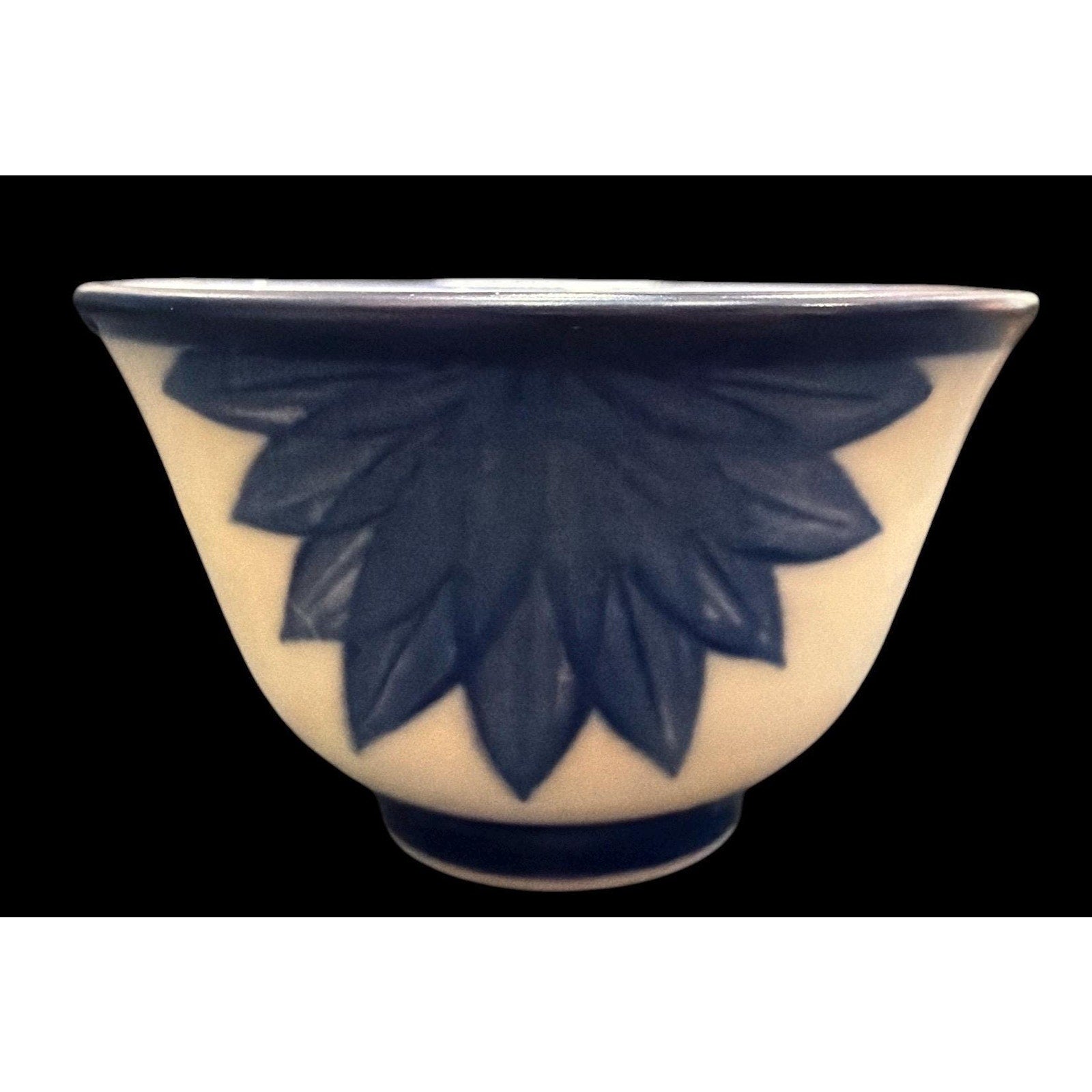 Set of 6 Vintage Blue White Porcelain Rice Bowls, Hand-Painted Floral Tea Bowls