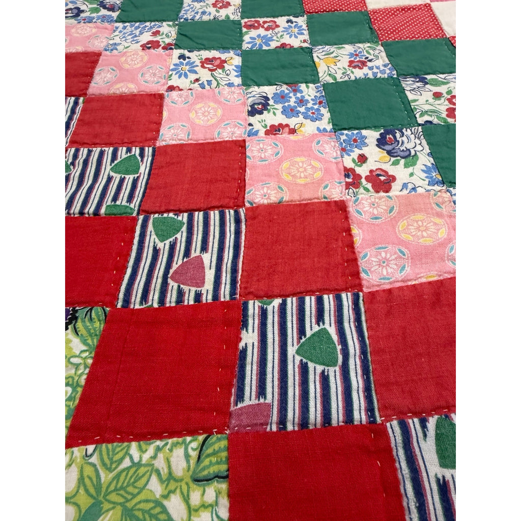Vintage Hand Pieced Hand Quilted Trip Around the World Quilt 70x72