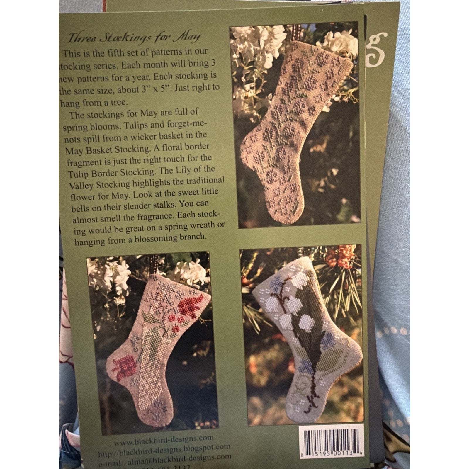 Blackbird Designs Three Stockings for May Flowers Pattern