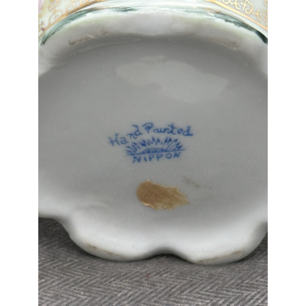 Antique Nippon Lidded Covered Bowls Pair Pink Roses Gold Trim Japan Porcelain