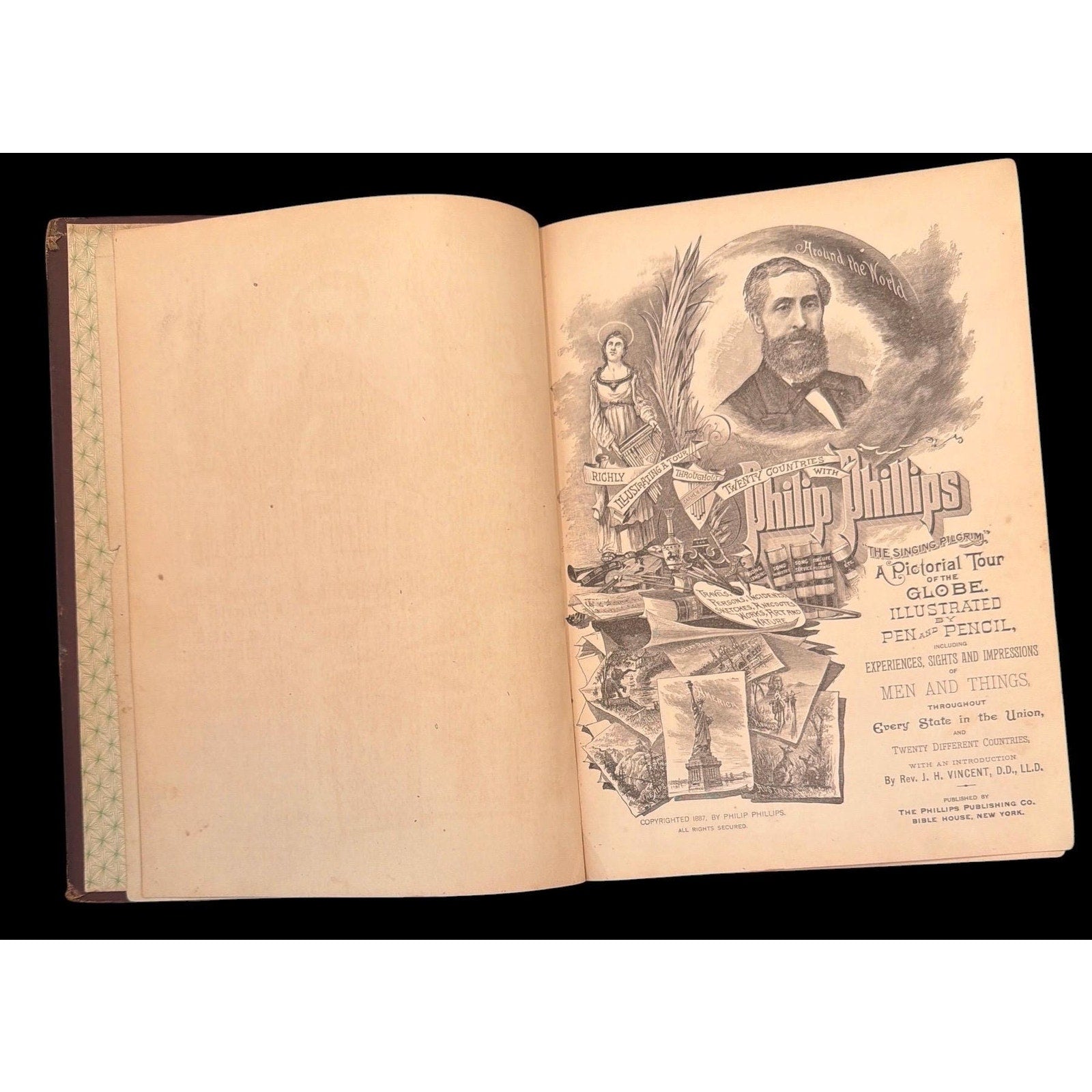 Antique 1887 Around the World with Philip Phillips Illustrated Travel Book Victorian Decorative Book