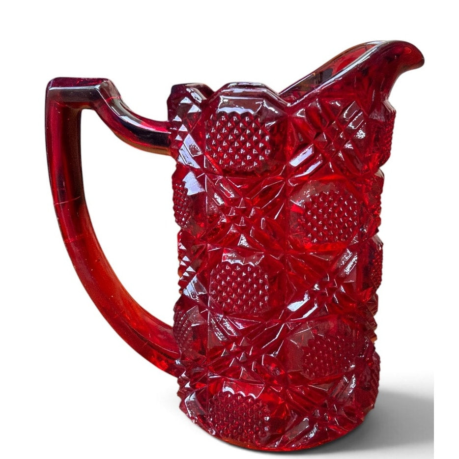 Vintage Ruby Red Pressed Glass Creamer Pitcher 4 Inch Bud Vase Cottage Decor – additional view 2