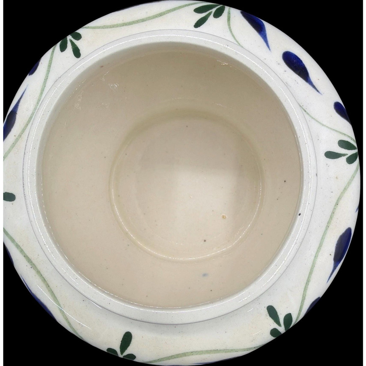 Hand Painted Mexican Ceramic Jar, Pewter Lid, Folk Art Lidded Pot – additional view 7