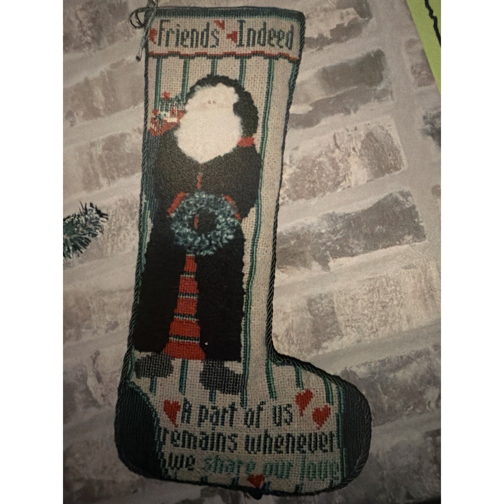 Friends Indeed Wreath Santa Christmas Stocking CS309 Cross Stitch Pattern