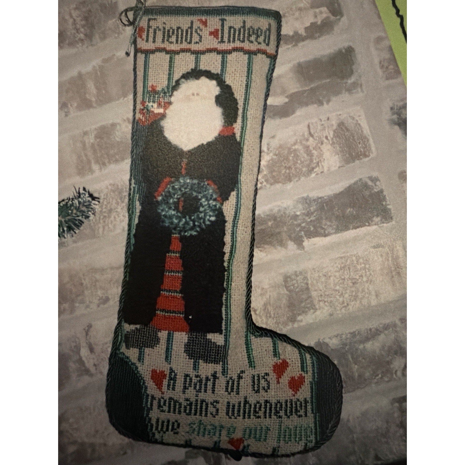 Friends Indeed Wreath Santa Christmas Stocking CS309 Cross Stitch Pattern