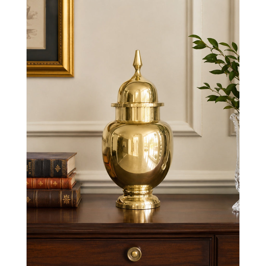 Vintage Solid Brass Lidded Urn Ginger Jar 14" Indian Regency Deco