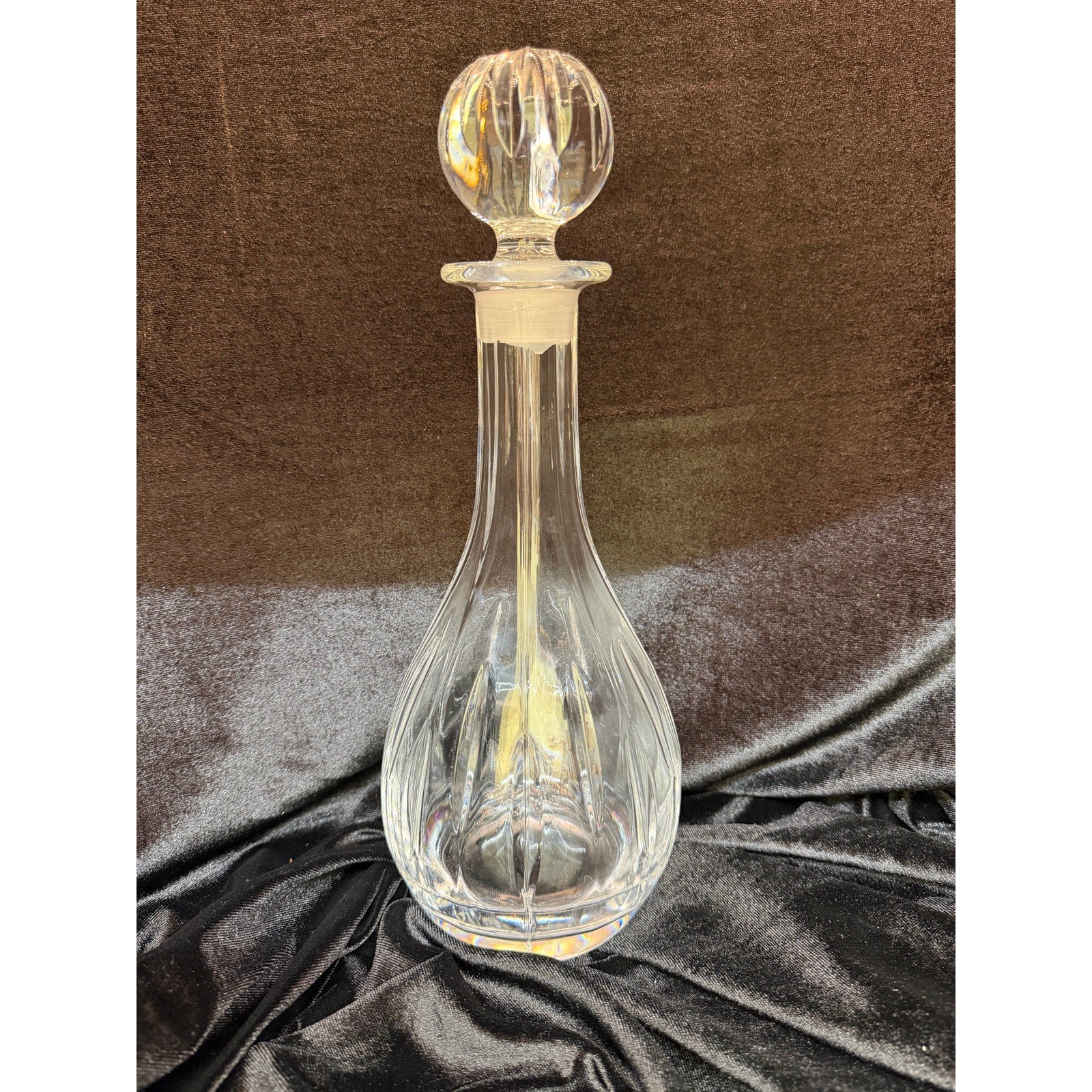 Vintage Heavy Crystal Decanter Optic Ribbed Glass Whiskey Barware 13”