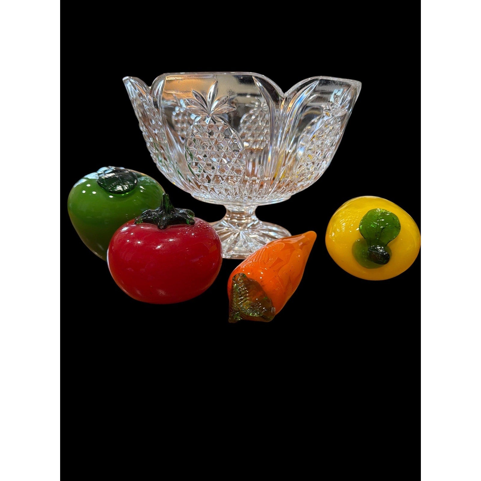Vintage Pressed Glass Pedestal Fruit Bowl Set, Italian Tuscan Kitchen Decor