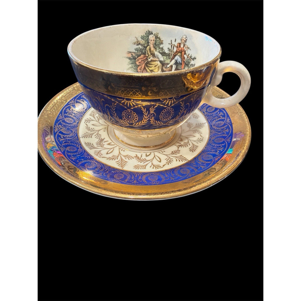 Vintage Bromley Teacups & Saucers Pair 22K Gold Taylor Smith & Taylor