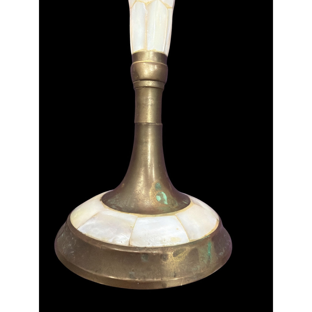 Vintage Brass Mother of Pearl Candlesticks Pair India 6.25 Inch – additional view 6
