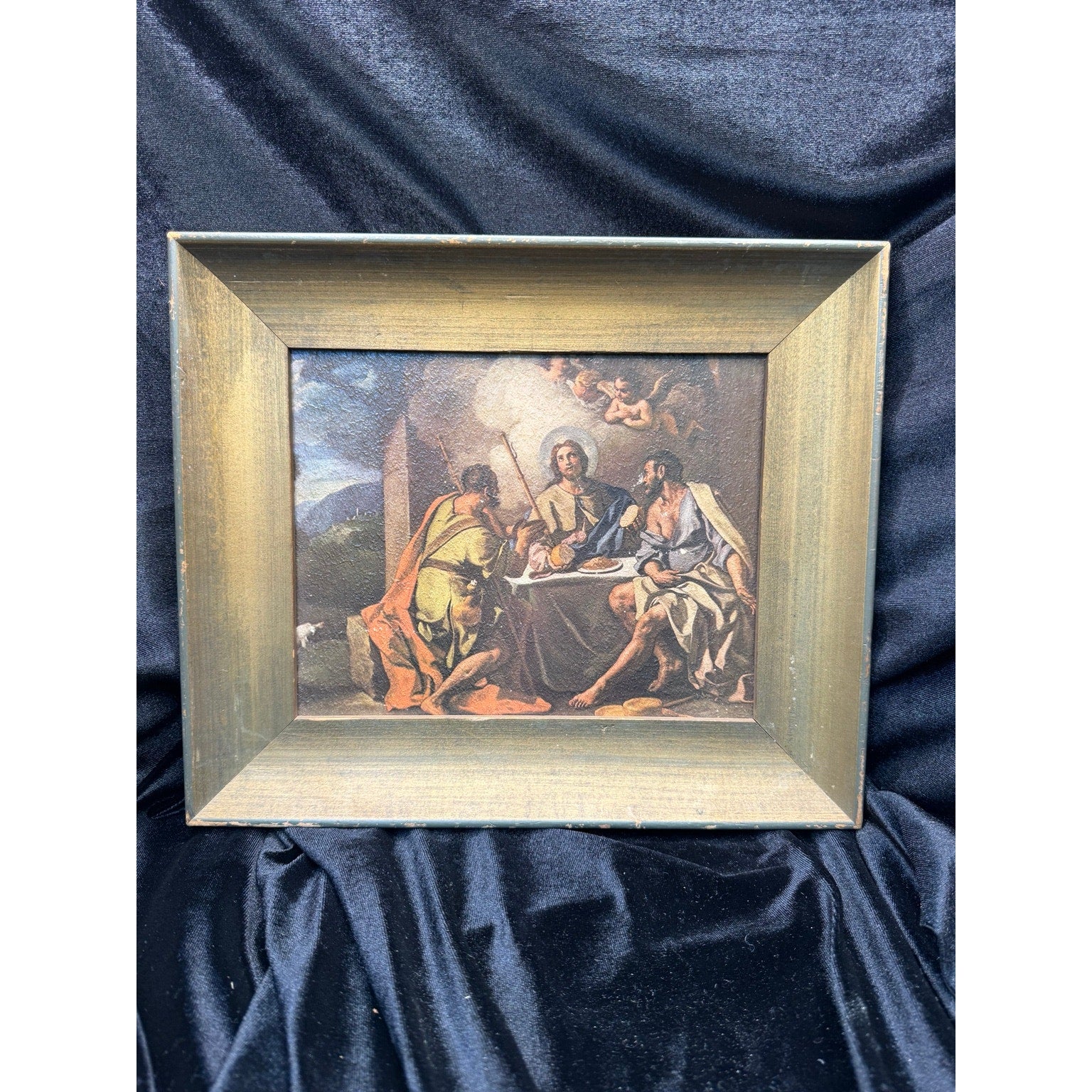 Pair of Vintage Framed Religious Prints Madonna Child & Supper at Emmaus