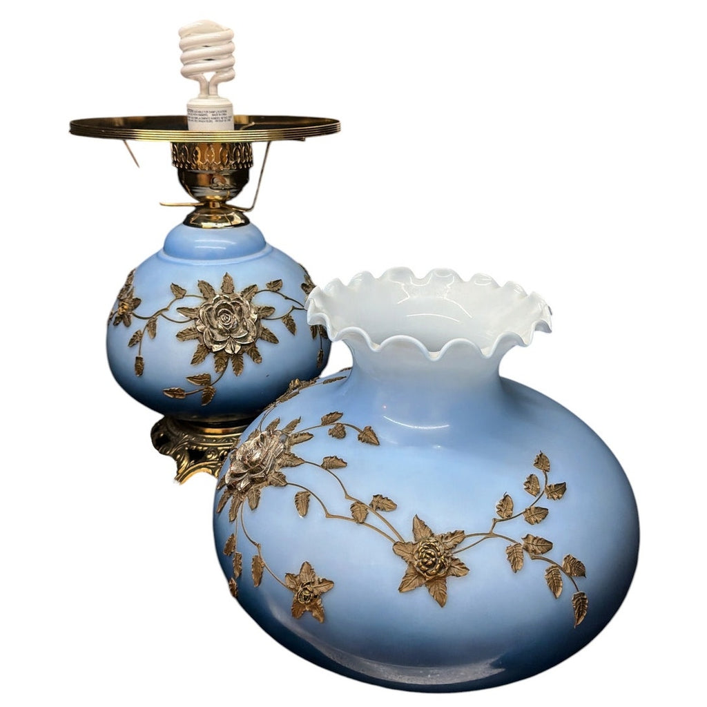Falkenstein Attributed Blue Opaline Gone With the Wind Table Lamp