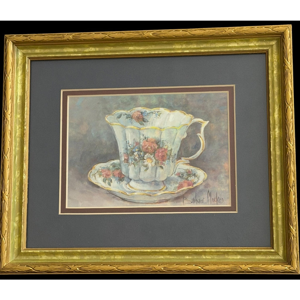 Vintage Barbara Mock Teacup Print Gold Frame Cottage Wall Art 10 x 12 – additional view 2