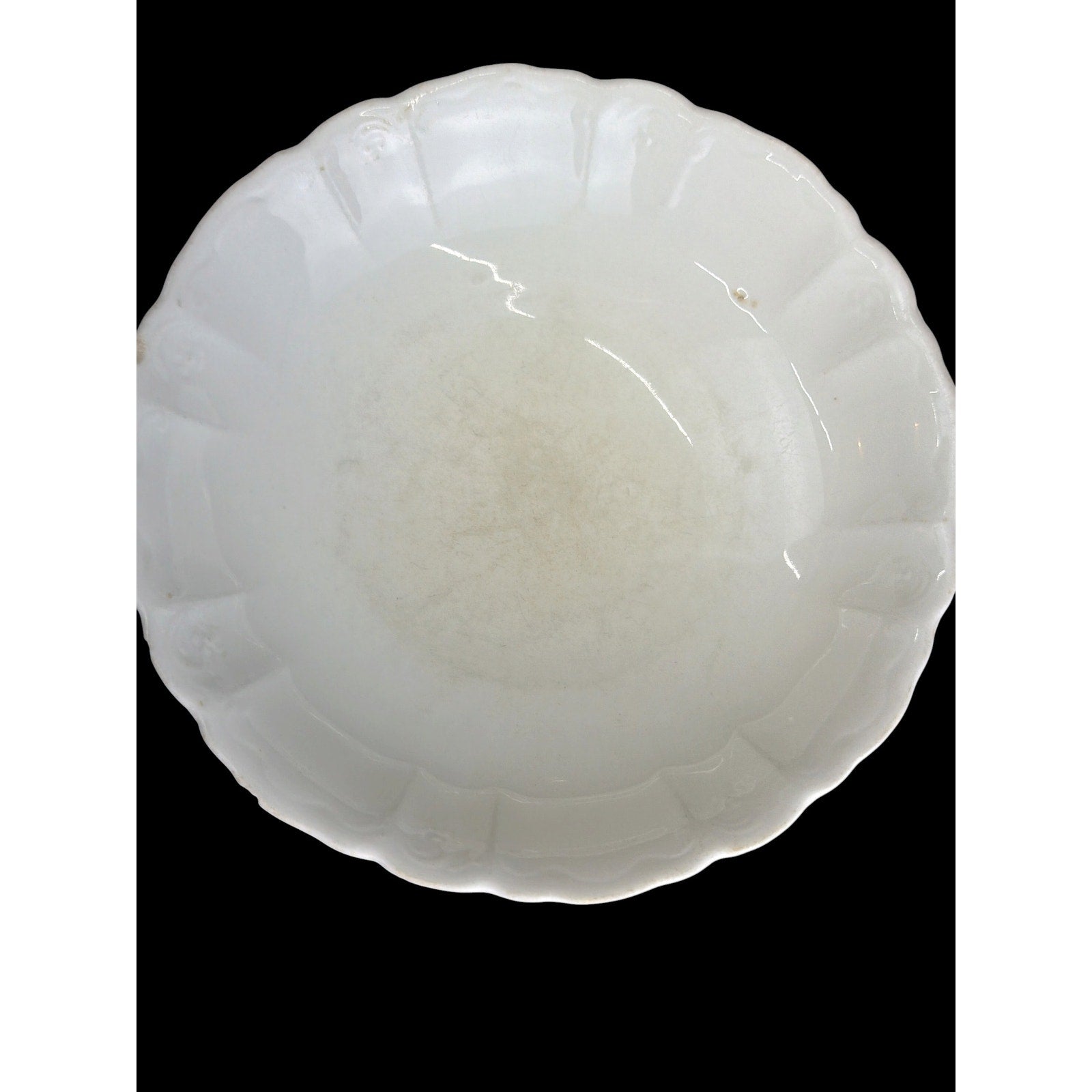 Antique O.P. Co. Syracuse China Ironstone Serving Bowl Chippy White Farmhouse