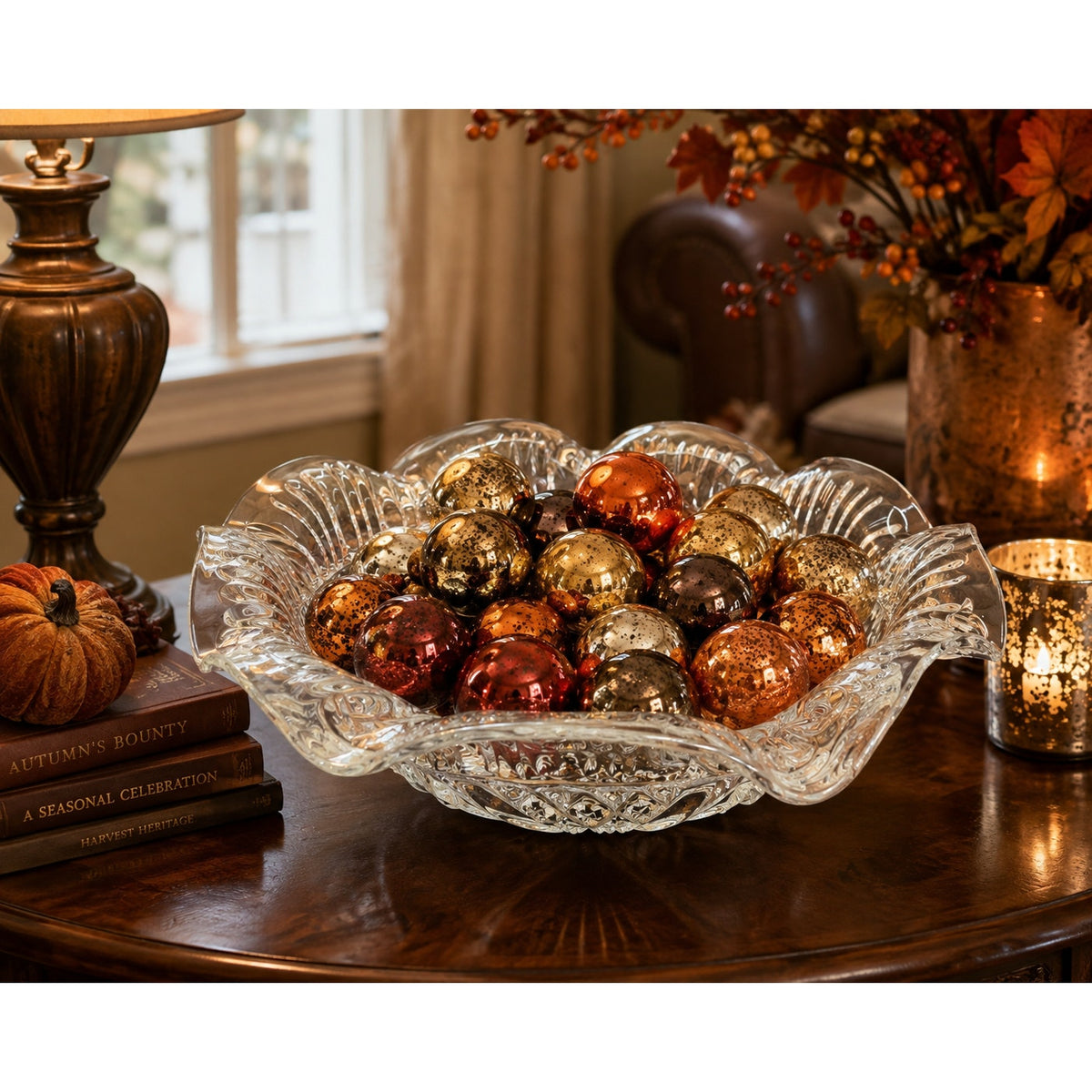 Large Vintage Pressed Glass 10" Ruffled Centerpiece Bowl Starburst Mid Century – main view