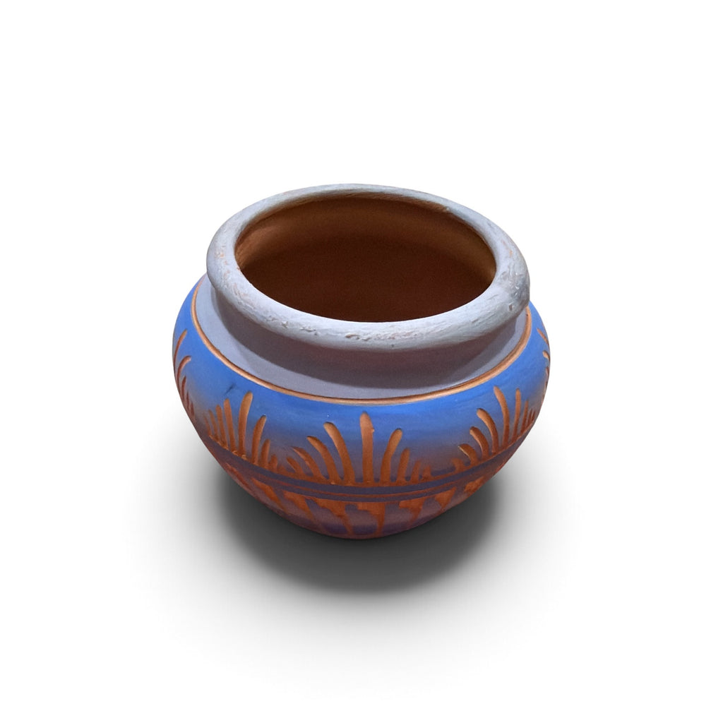 R. Largo Navajo Pottery Miniature Bowl Blue Terracotta Signed 3"