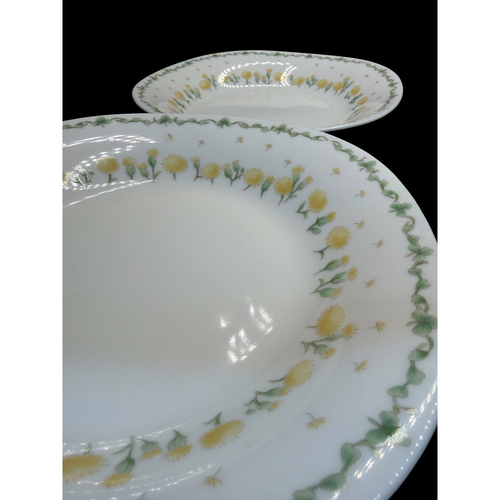 Vintage Hoya Porcelain Set of 4 Rim Soup Bowls Dandelion Clover Japan 9 Inch