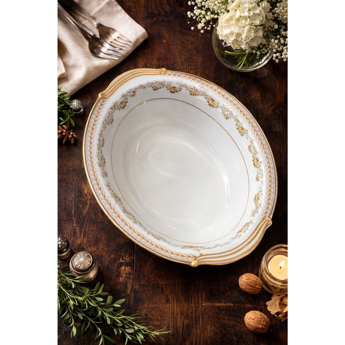 Noritake Shelburne 5316 Oval Serving Platter Vintage Japan Floral Gold Trim
