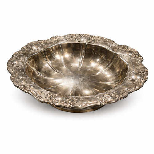 Antique Style Ornate Silver Bowl Rococo Floral Centerpiece Vintage Silver Deco