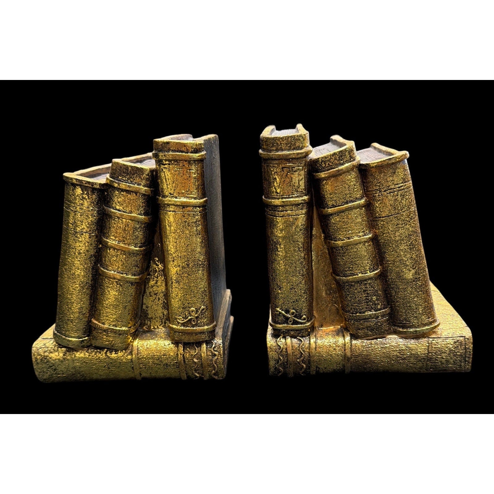 Vintage Gold Gilt Bookends | Faux Antique Book Stack Book Ends | Hollywood Regency Library Decor | CBK Ltd 1997 Resin Bookends
