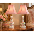 Pair Vintage Porcelain Pink Rose Boudoir Lamps Rewired New Shades Japan
