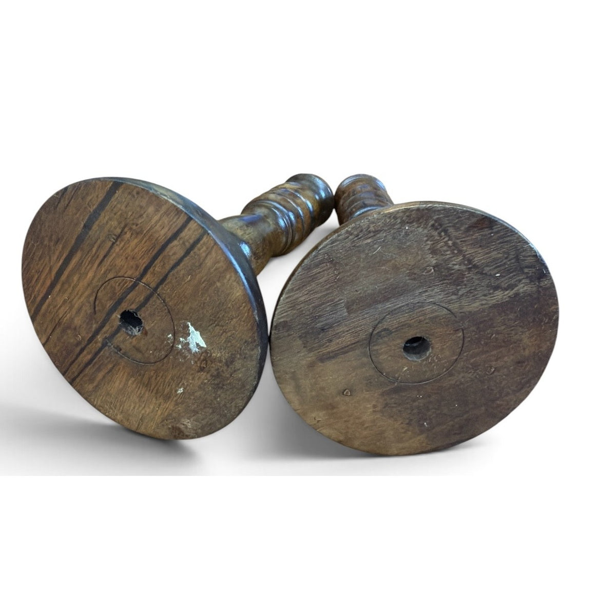 Vintage Turned Wood Candlesticks Pair Primitive Early American 7 Inch – additional view 6