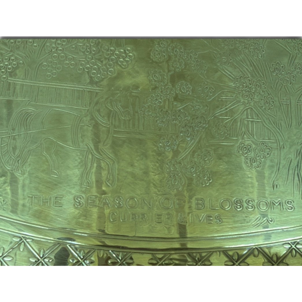 Vintage Currier & Ives Gold Tone Oval Tray The Season of Blossoms 16 Inch