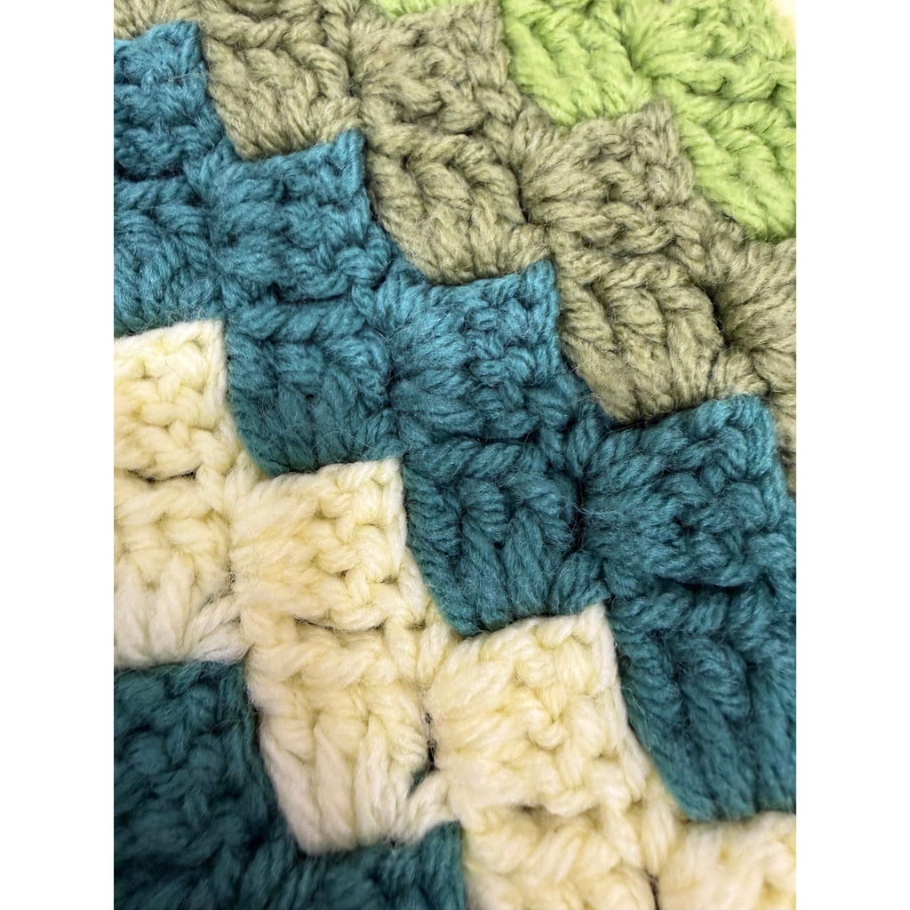 Vintage Crochet Afghan Throw Avocado Green Striped 1970s 60 x 37