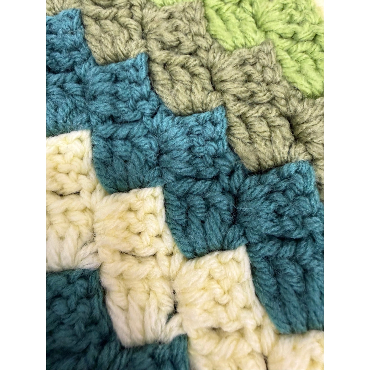 Vintage Crochet Afghan Throw Avocado Green Striped 1970s 60 x 37