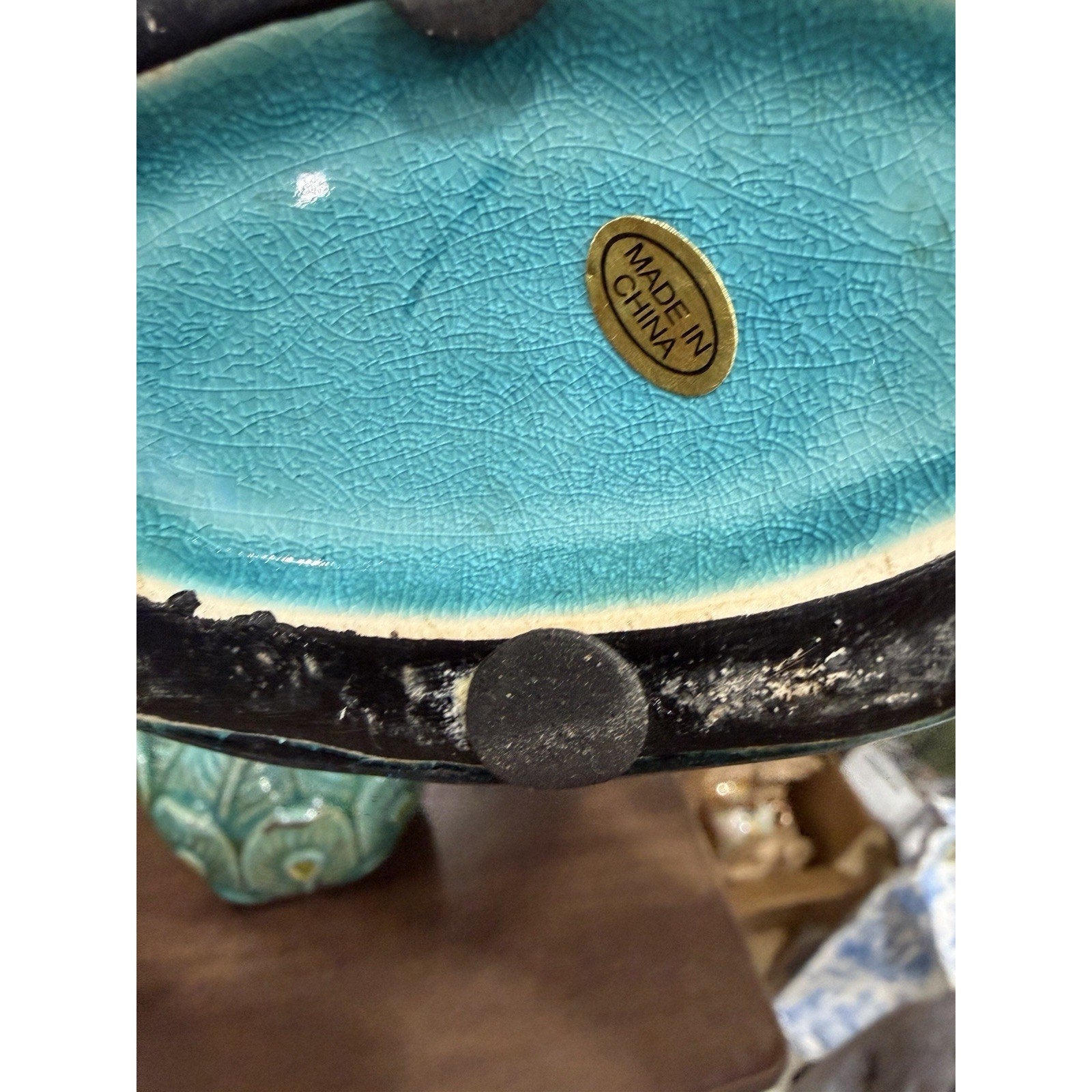 Vintage Turquoise Crackle Glaze Peacock Ceramic Vase & Orb Decor Set of 3
