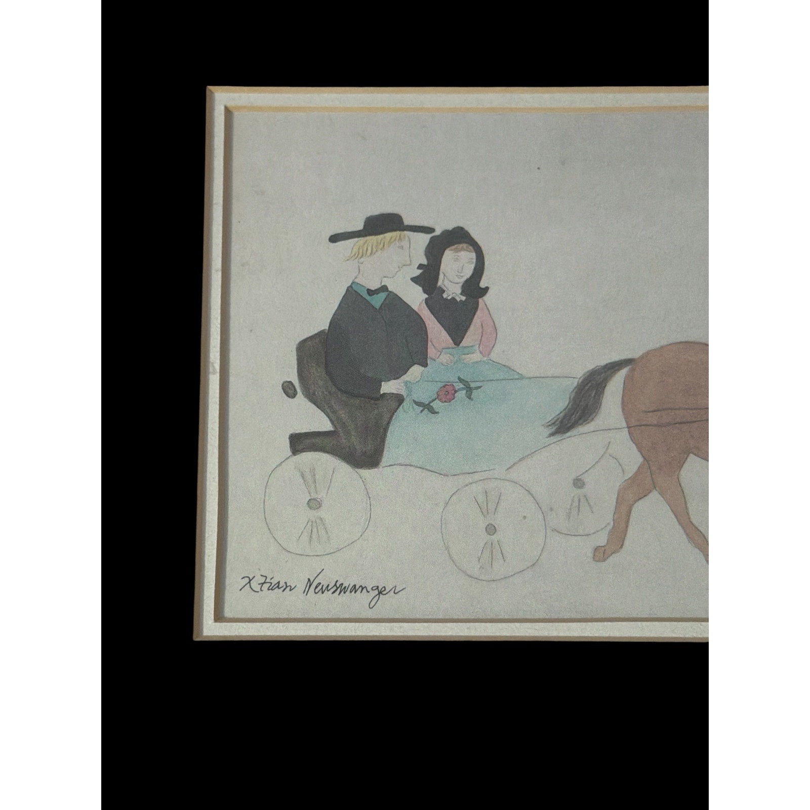 Vintage Xtian Newswanger Amish Horse & Buggy Courtship Signed Limited Print