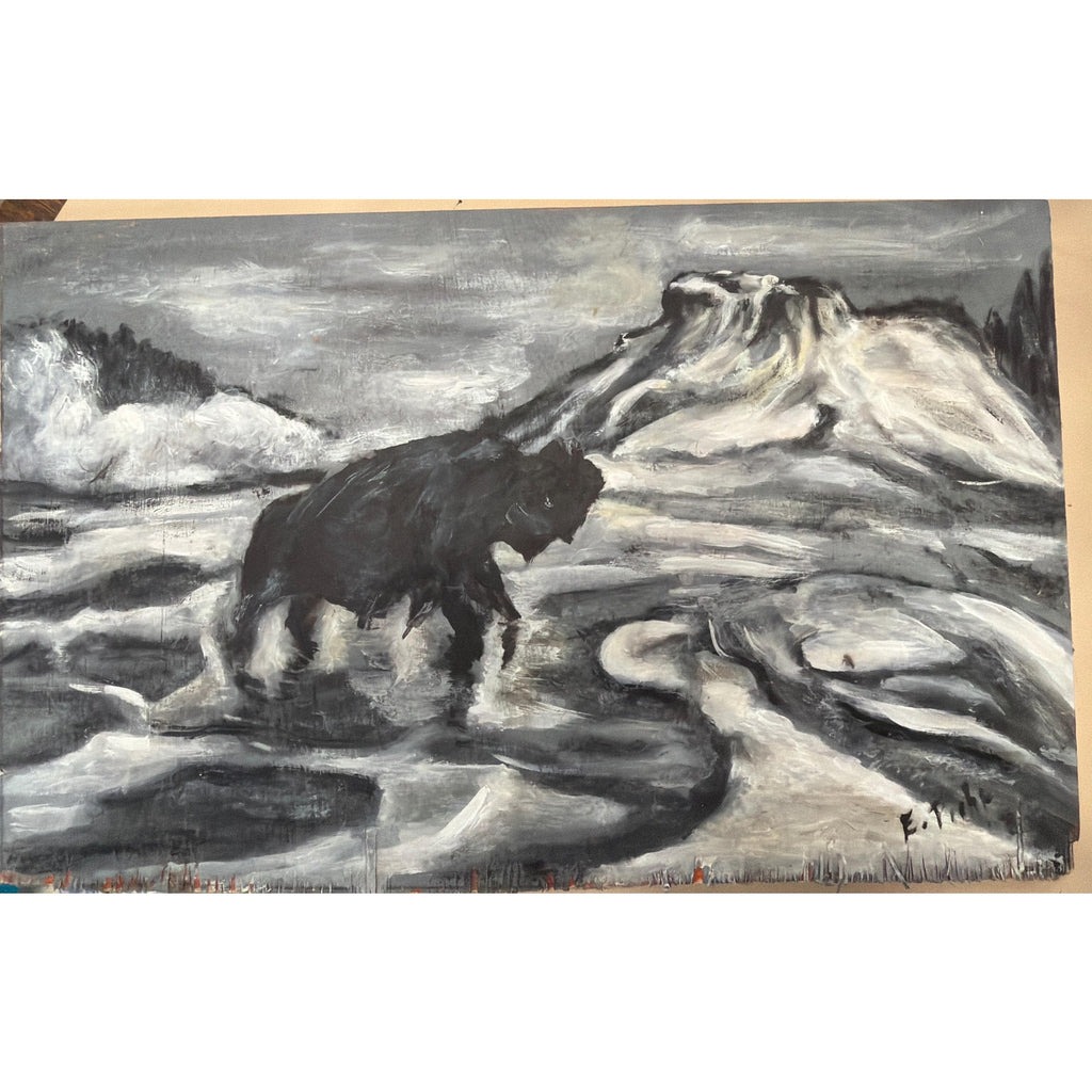 Original Buffalo Painting Bison Wall Art Rustic Western Lodge Cabin Decor
