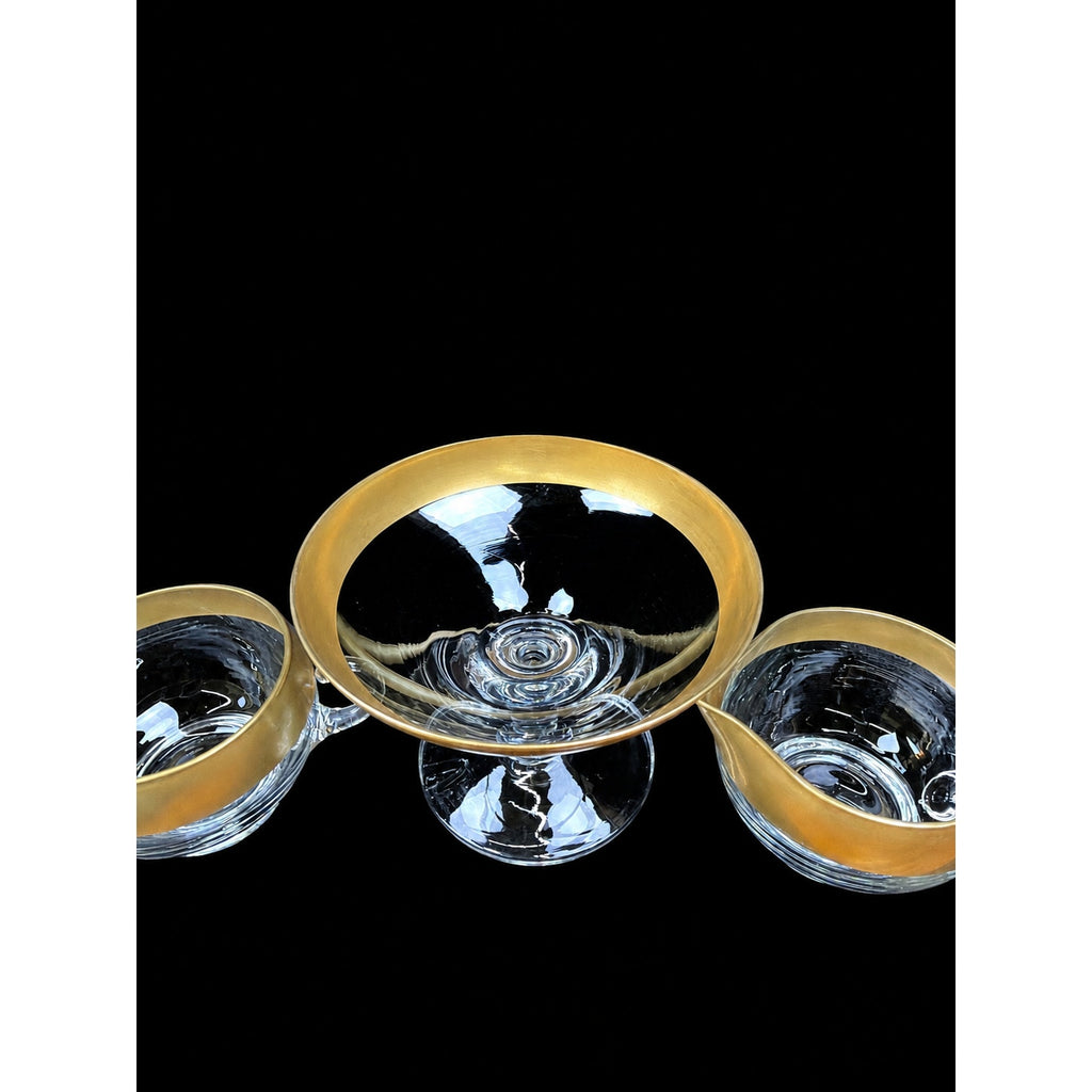 Dorothy Thorpe Golden Band Crystal Cheese & Cracker Compote Creamer Sugar Set