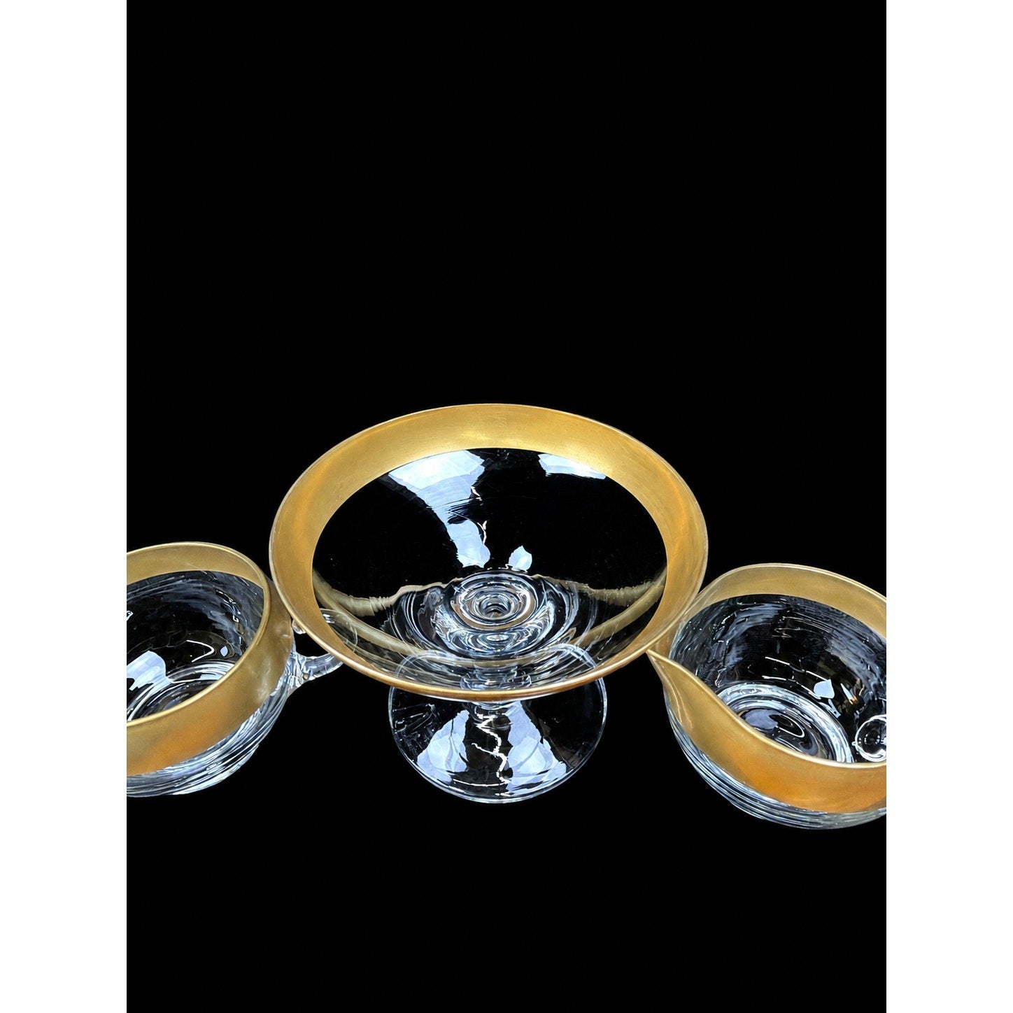 Dorothy Thorpe Golden Band Crystal Cheese & Cracker Compote Creamer Sugar Set