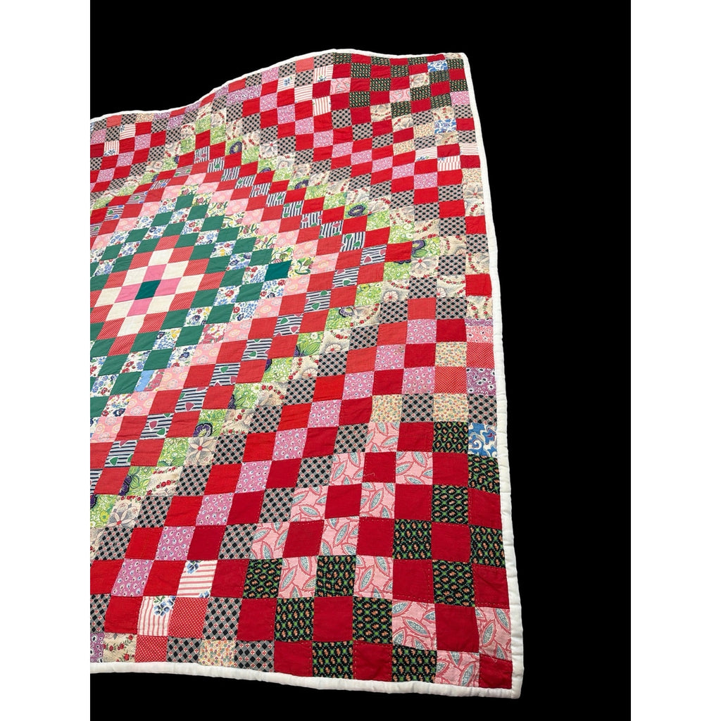 Vintage Hand Pieced Hand Quilted Trip Around the World Quilt 70x72