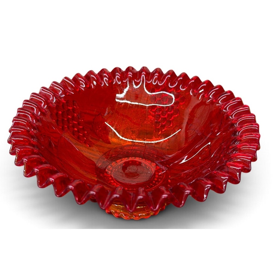 Vintage Indiana Glass Ruby Red Fruit Bowl Ruffled Edge Pattern 301 1960s