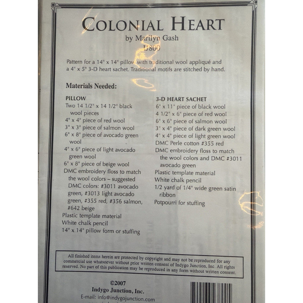 Indygo Junction Colonial Heart IJ800 Wool Applique Pattern