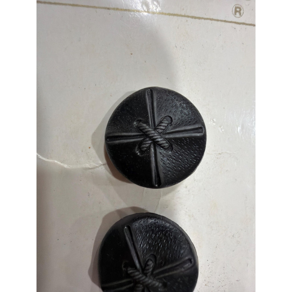 Vintage Black Leather-Look Buttons, Costumakers Japan, Size 24 (5/8 Inch) Lot of 12