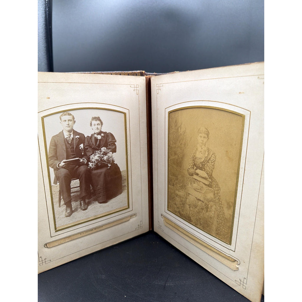 Victorian Photo Album 38 Cabinet Cards 1911 Receipts Antique Family Archive