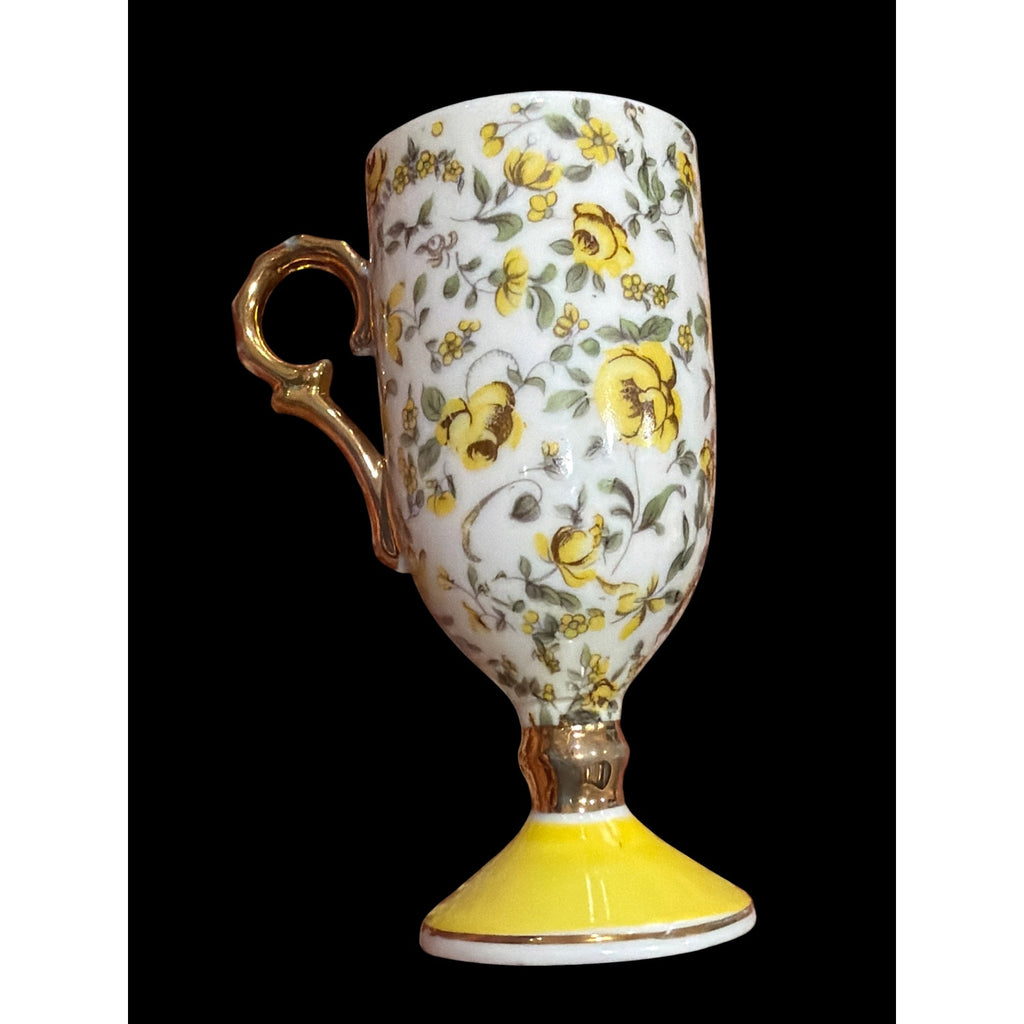 Vintage Inarco Japan Demitasse Cup Saucer Yellow Rose Chintz Gold 1960s