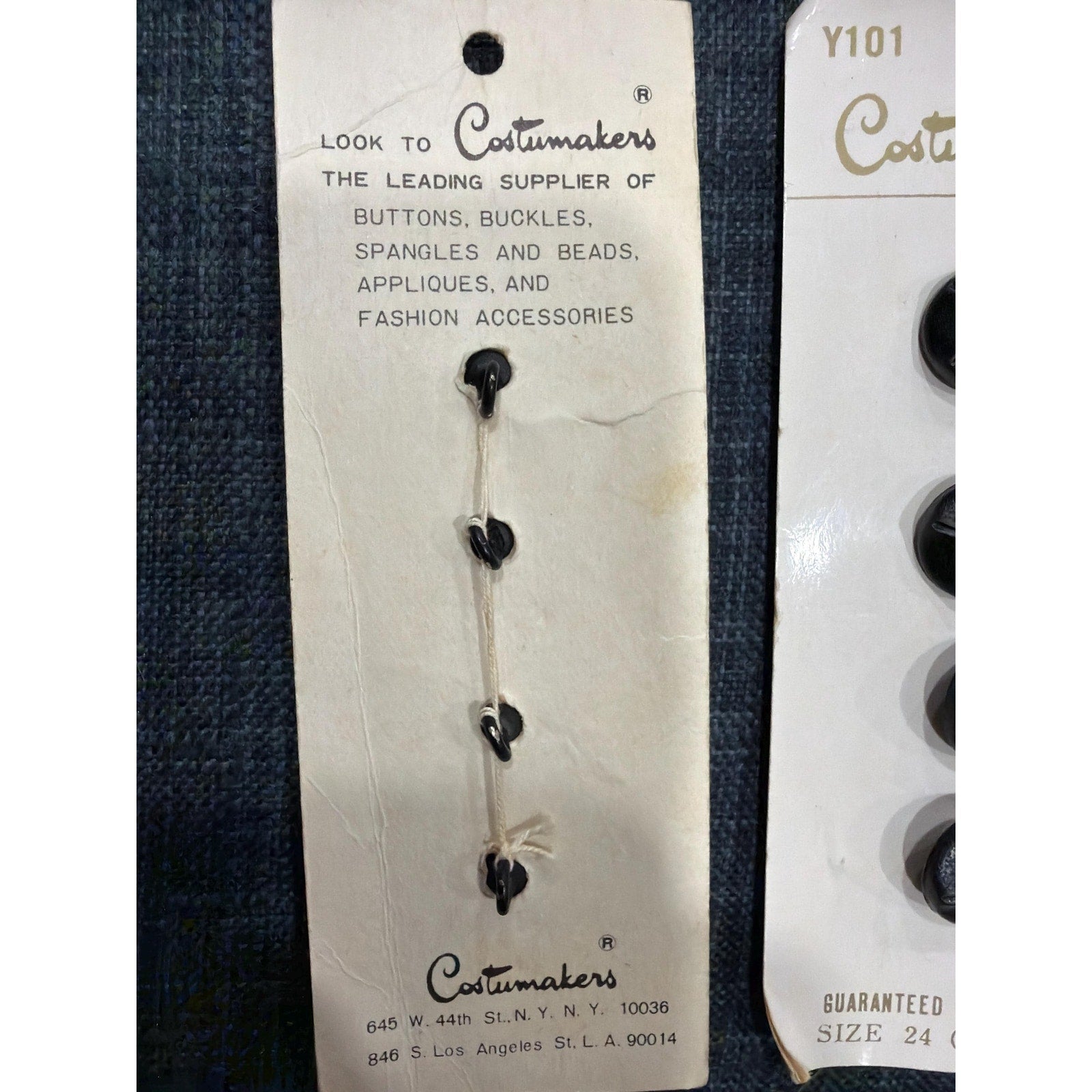 Vintage Black Leather-Look Buttons, Costumakers Japan, Size 24 Sewing Supplies